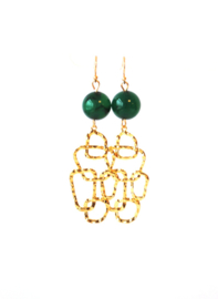 Oorbellen met agaat groen en hanger goldplated