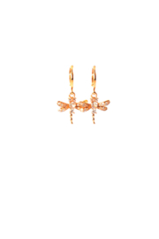 Creooltje met libelle klein 24K goldplated en zirkonia
