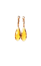 Creolen goldplated met glas druppel geel