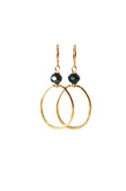 Oorbellen met crystal green  en hanger 24K goldplated