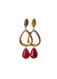 Oorbellen vintage goldplated en druppel strawberry kwarts