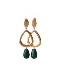 Oorbellen vintage goldplated en druppel agaat groen