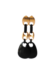 Oorbellen met hanger zwart en vintage gold tussenstuk en oorsteker