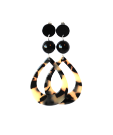 Oorbellen met hanger druppel leopard print en onyx