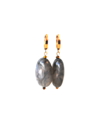 Creolen 24K goldplated met hanger grijs gemêleerd en hematiet