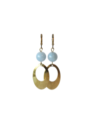 Oorbellen met aquamarijn en hanger oud goud
