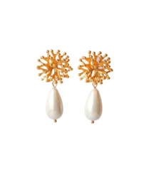 Oorbellen met oorsteker 24K goldplated en schelpparel