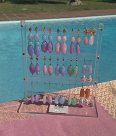 Ellips oorbellen met hanger groen goldplated of verzilverd