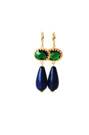 Oorbellen crystal groen en resin druppel blauw