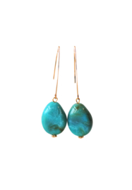 Ellips oorbellen met hanger resin turquoise