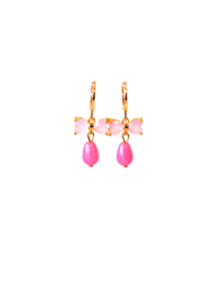 Oorbelletjes met hartjesstrikje en druppel jade roze