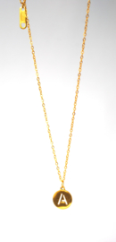 Ketting kort ,dun, stainless steel goldplated met letter A t/m Z