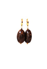 Creolen 24K goldplated met hanger donker bruin gemêleerd en hematiet