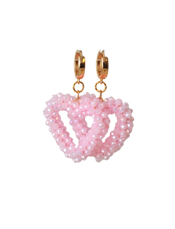 Creooltjes 24K goldplated en hart crystals roze