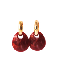 Creolen 24K goldplated en hanger bordeaux rood met een vleugje goud