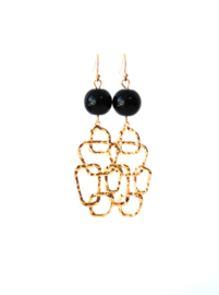Oorbellen met onyx en hanger goldplated