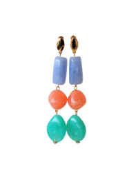 Statement oorbellen groot  resin blauw/oranje/zeegroen