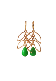 Oorbellen blad goldplated en jade