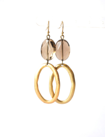 Oorbellen met rookkwarts en hanger goldplated