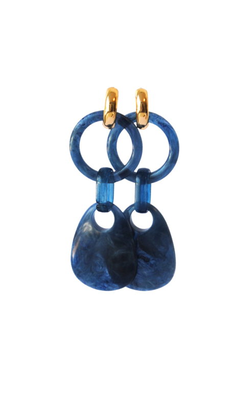 Statement earrings blauw met creooltje 24K goldplated