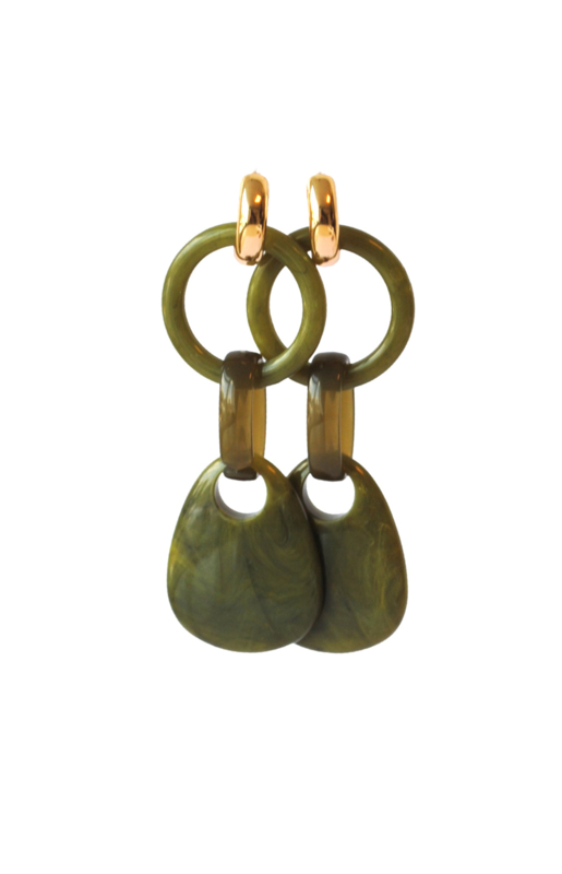 Statement earrings olijfgroen met creooltje 24K goldplated