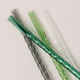 Glazen rietjes gedraaid - donkergroen, lichtgroen, antraciet & transparant