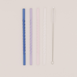 Glazen rietjes gedraaid - roze, lila, blauw & transparant