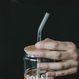 Glazen rietjes  gebogen - wit hartje - 4 set