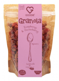 Granola aardbei & framboos met witte vegan chocolade 300g