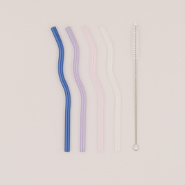 Glazen rietjes golvend - roze, lila, blauw & transparant