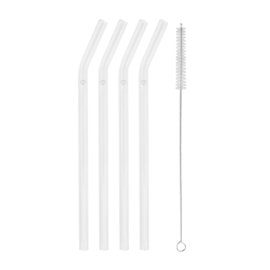Glazen rietjes  gebogen - wit hartje - 4 set
