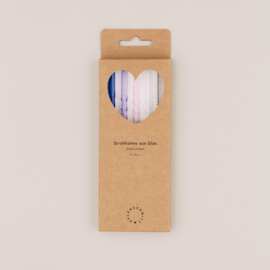 Glazen rietjes gedraaid - roze, lila, blauw & transparant