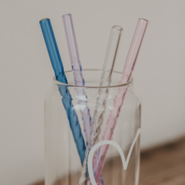 Glazen rietjes gedraaid - roze, lila, blauw & transparant