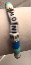 blauw en witte heishi bead armband