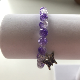 paarse glaskralen armband 17-18 cm