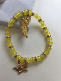 gele glaskralen armband 17-18 cm
