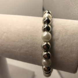 shiny silver met witte parels10 mm parel