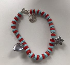 rood en blauwe heishi armband 17cm