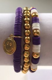 wit met paarse heishi armband 17-18 cm