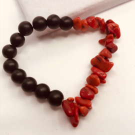 koraal en zwarte onyx armband