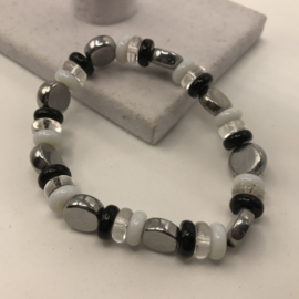zwart-wit-zilver armband
