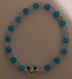 blauw met witte acryl kralen 17-18 cm