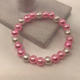 roze met witte parel armband