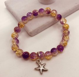 paars gele glaskralen armband 17 cm