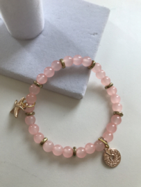 licht roze glaskralen armband  cm17