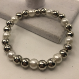 shiny silver met witte parels10 mm parel