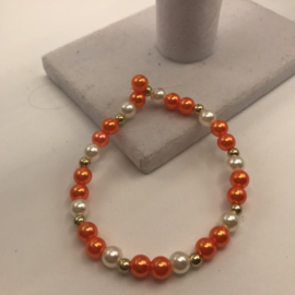 oranje met parel armband