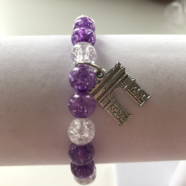 paarse glaskralen armband 17-18 cm