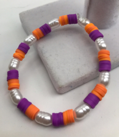 oranje-paars met parels 16-17 cm
