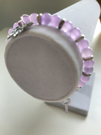 lila glaskralen armband 17-18 cm
